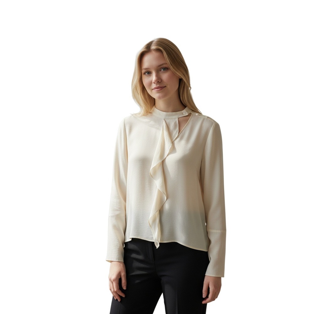 Derek Lam 10 Crosby Chic Silk Cream Cutout V-Neck Mock Blouse Fits S NWOT $395